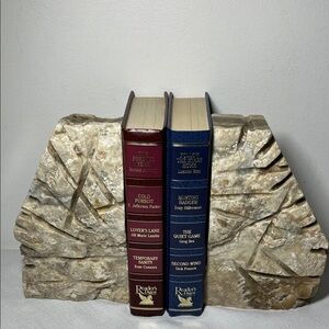 Stone Carved Bookends. Vintage.  Rustic Natural decor. Brown tan cream.